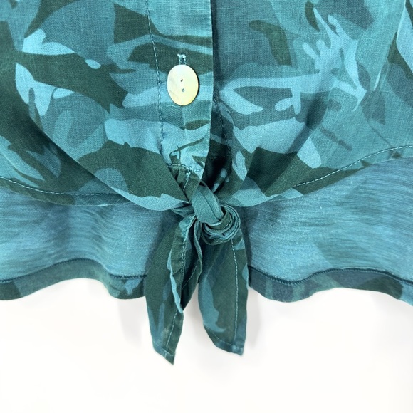 XCVI Wearables Minerva Tank Top Womens Size M Linen Blend Teal Blue Tie Button - Picture 3 of 11